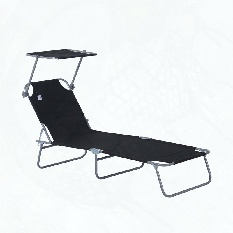 Chaise longue pliante avec abat-jour réglable et inclinable à 4 niveaux, Noir