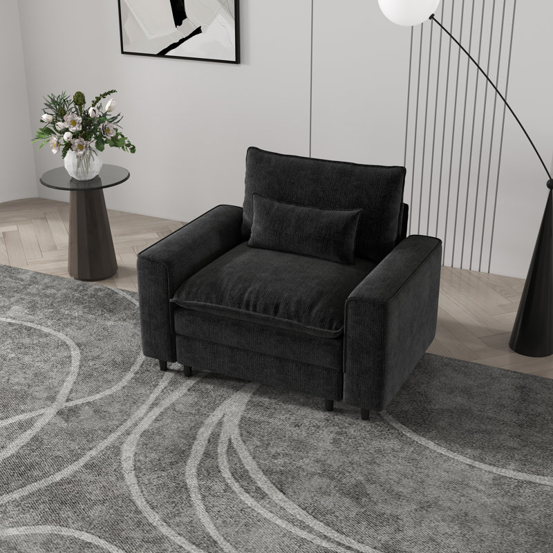 Canapé à siège simple à assise profonde, avec coussins de dossier inclus, Noir