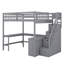 Structure de lit mezzanine en bois pleine grandeur avec bureau en forme de L intégré et 3 tablettes de rangement et escalier de rangement attaché pour les enfants, aucun sommier nécessaire-1946459648