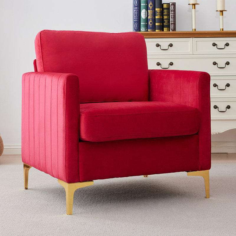 Majzara Modern Upholstered Velvet Club Chair, Red Velvet