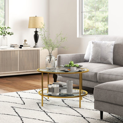 Table d'appoint 26 po, 2 pièces en verre trempé avec rangement, 2 pièces de rangement dorées, décoration de pièce