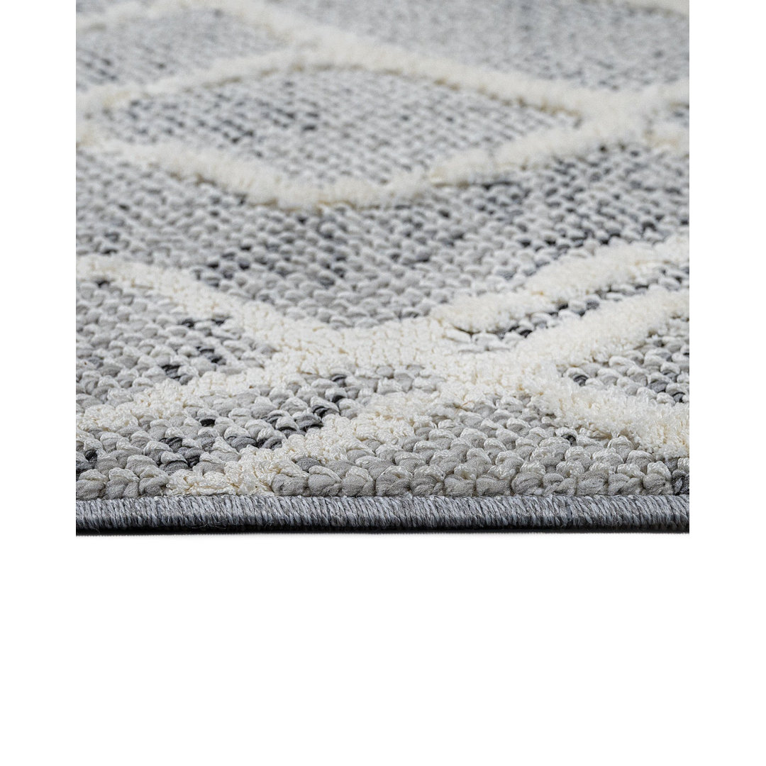 Adalis Grey Geometric Polyester Machine Made Area Rug
