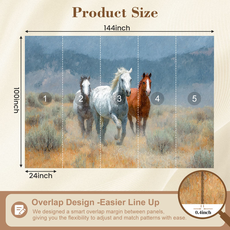 Papier peint auto-adhésif Wild Horses Western Rustic Farmhouse, L 144 po x l 100 po