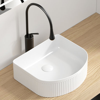 American Style Rectangle Vessel Sink For Bathroom - Above Counter Ceramic Wash Basin In Glossy White, Impact , Stain 15.96 Depth Milk White Small Bathrooms Bowl, Easy To Clean, High Density