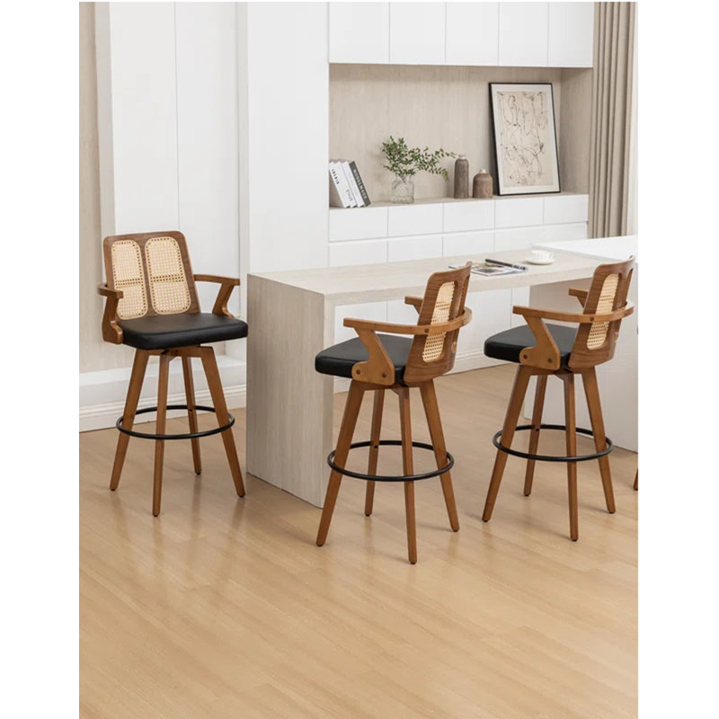Swivel Upholstered Counter Stool, Black, Bar Stool (76.5cm Seat Height), 3