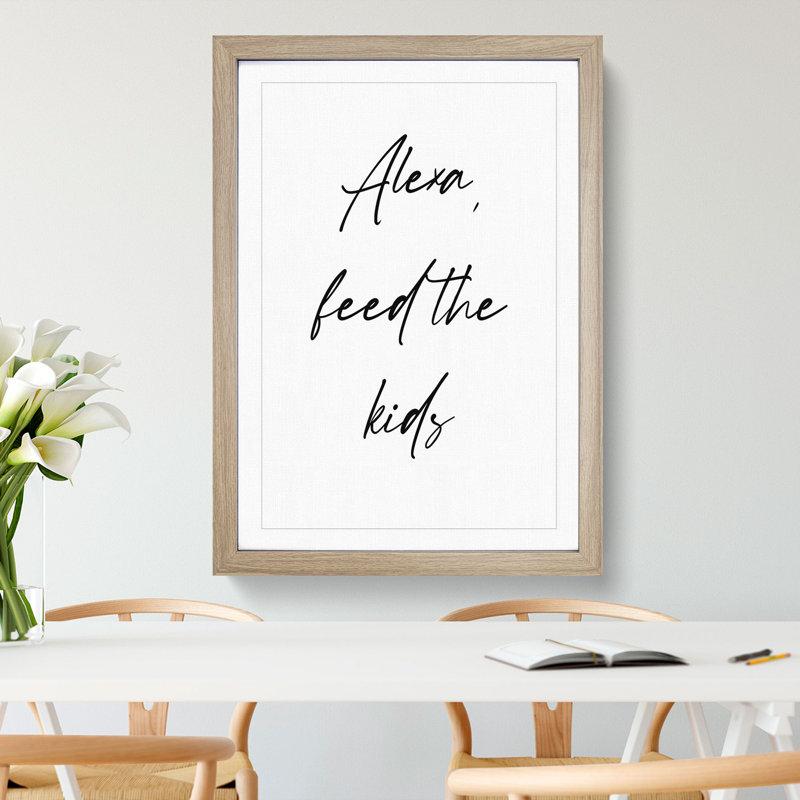 Alexa Feed the Kids - Picture Frame Typography, Oak, 36cm H x 27cm W x 2cm D