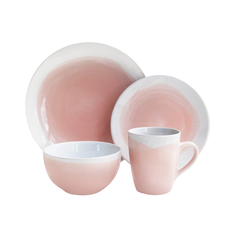 Service de vaisselle de 16 pièces Bayford, service pour 4, Rose / blanc