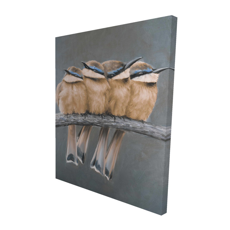 Quatre oiseaux sur une branche - Art sur toile exotique