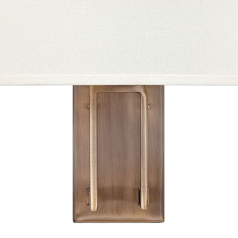 Hampton Brushed Bronze 2-Light Wall Sconce with Off-White Linen Shade