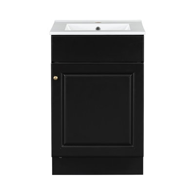 Meuble-lavabo de 20 po avec lavabo, meuble-lavabo avec tablette de porte et tablette réglable, noir
