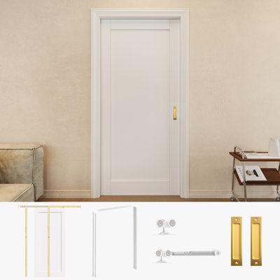 Porte coulissante 1 porte 36 "x 80" avec poignées dorées et cadre de porte blanc