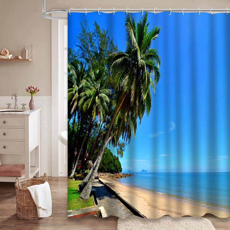 Rideau de douche avec 12 crochets Beach, L 72 po x l 78 po