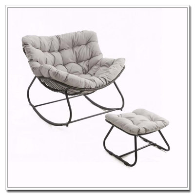 Oversized Egg Rocking Chair with Ottoman, All-Weather Wicker, Light Gray