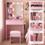 Meuble-lavabo lumineux avec prise de courant, support pour sèche-cheveux et tabouret, coiffeuse compacte pour petite chambre à coucher, option multicolore (rose)-375732184