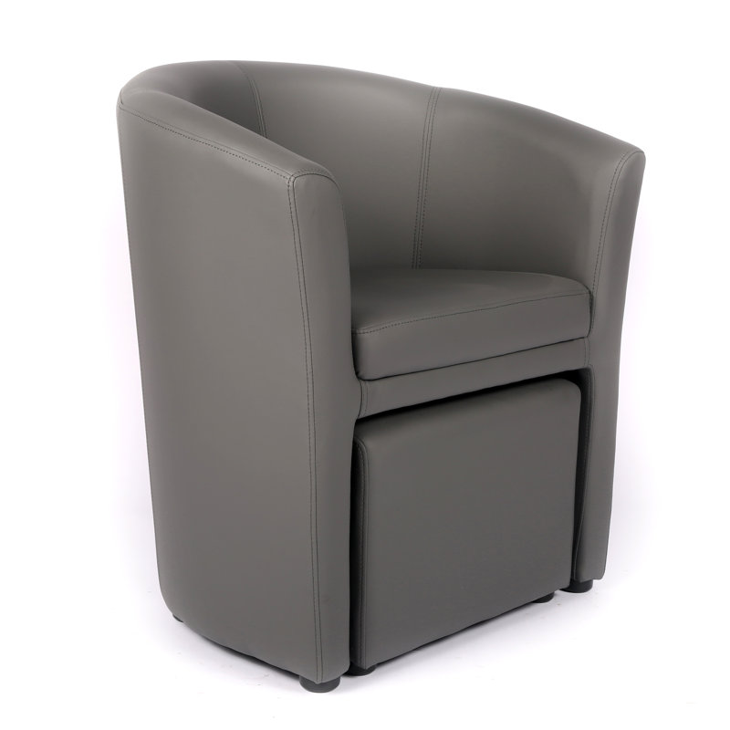 Faux Leather Barrel Chair with Footstool, Grey