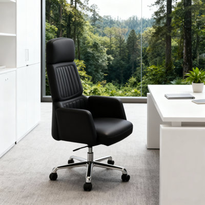 High-Back Ergonomic Executive Office Chair, Premium EPU Leather Desk Chair with Vertical Stitching, Swivel Rolling Computer Chair for Home Office, Black