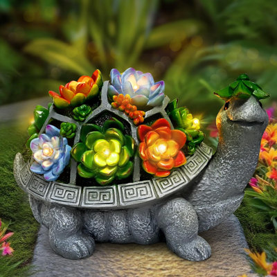 11.1 Inch Large Solar Garden Decor Turtle Statues Lights, Outdoor Figurine Decorations Ornament Lamps
