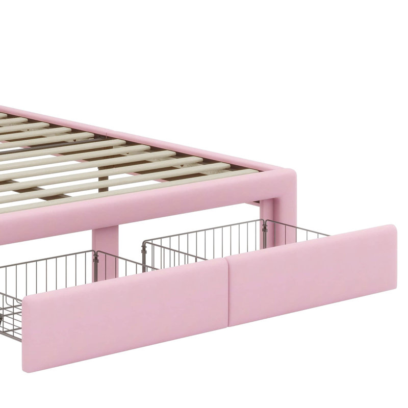 Lit plateforme tapissier Princess avec velours arc-en-ciel et tiroir de rangement Princess, Double