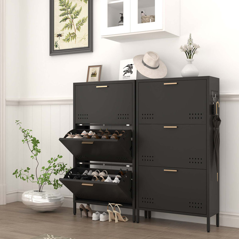 Armoire à chaussures moderne et minimaliste inclinable avec cadre robuste et conception peu encombrante, Black