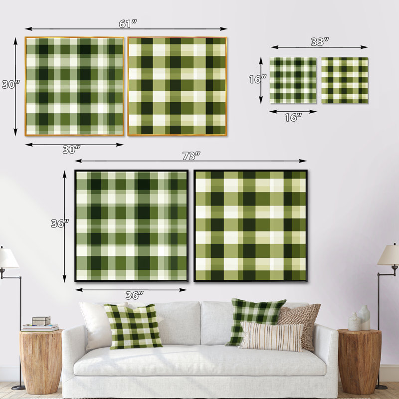 Uk Green Plaid Elegance - Abstract Shapes Square Collage Set Of 2, Black Floater Framed, 16" H x 33" W