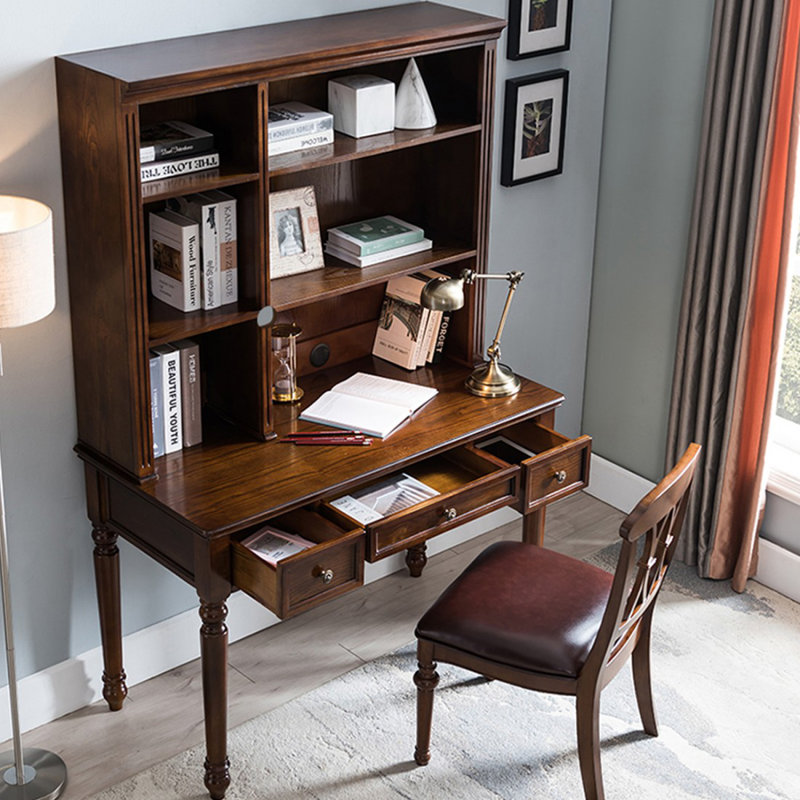 Bureau rectangulaire en bois massif et en bois manufacturé brun noisette, 30.71" H x 55.12" W x 23.62" D