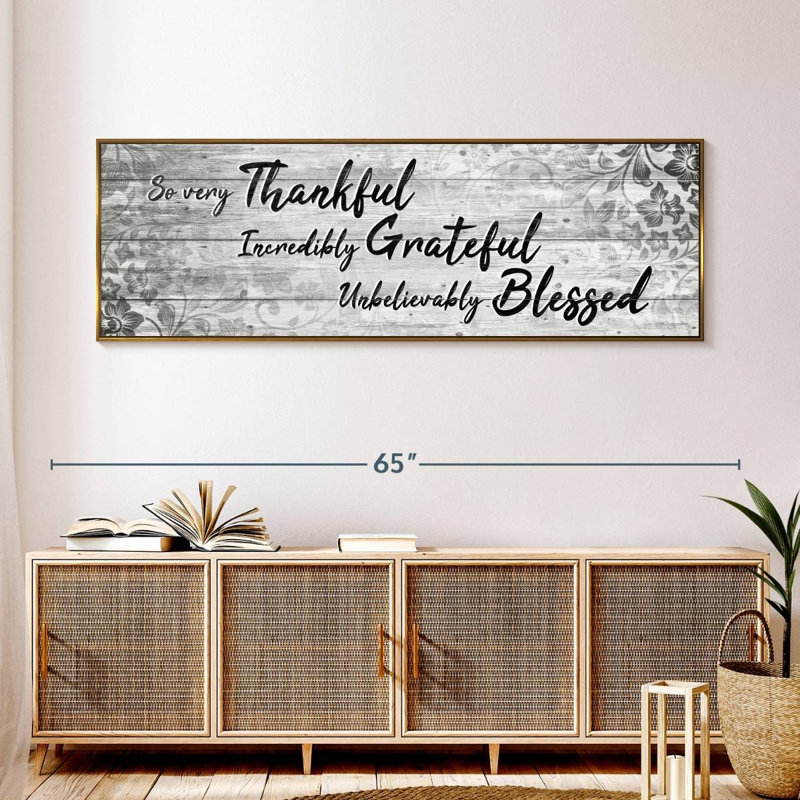 Plaque murale «Thankful Grateful Blessed IV», Cadre flottant doré, 57 po x 19 po