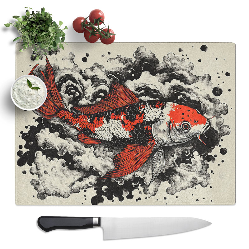 Koi Fish Artwork  Glass Chopping Board