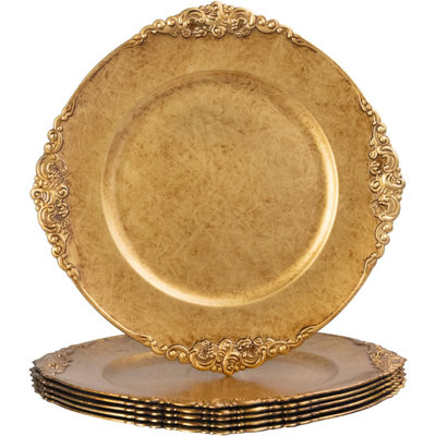 Antique Gold Charger Plates, Round Antique Plate Chargers For Dinner Plate, 13" Plastic Charger For Plates, Wedding Table Setting, Set Of 6