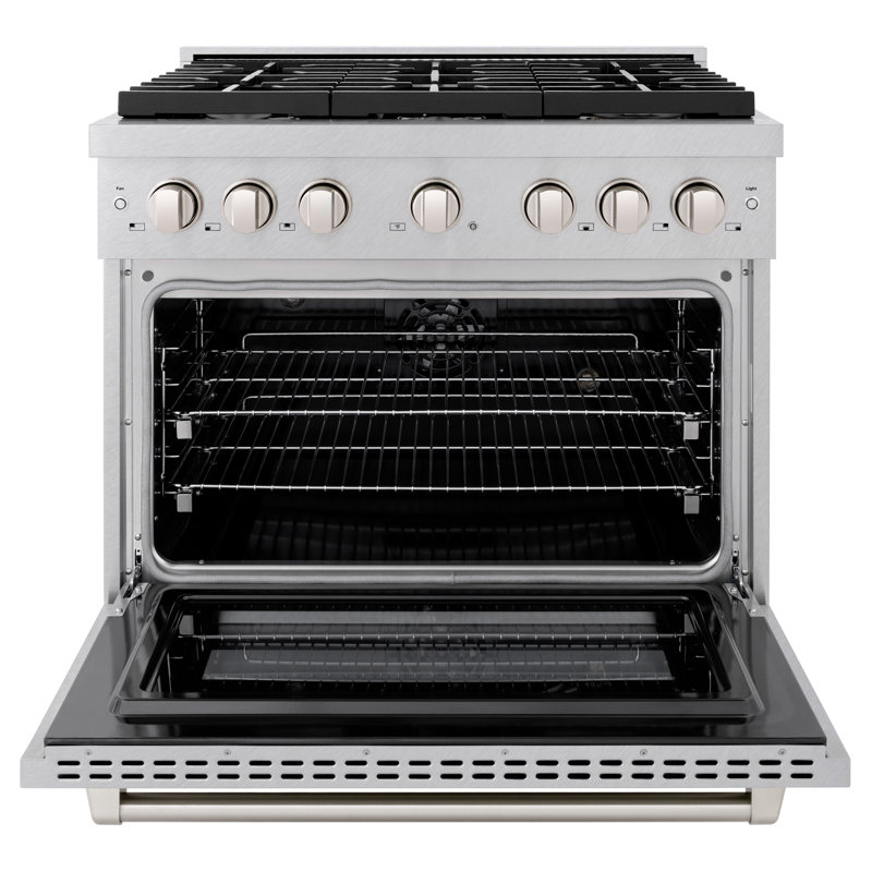 ZLINE 36" Paramount Dual Fuel DuraSnow® Range w/ 6 Brass Burners & Convection Oven (SDRS-BR-36)