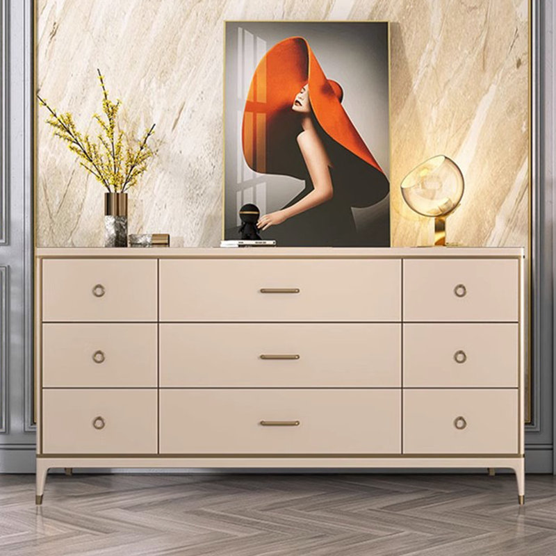 Armoire de rangement simple en bois massif de luxe léger, Jaune