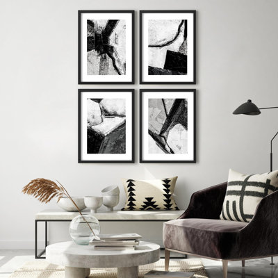 Framed Wall Art Print Gallery Set Decor, Abstract Textured Illustrations Modern Art Chic for Living Room, Bedroom, Office