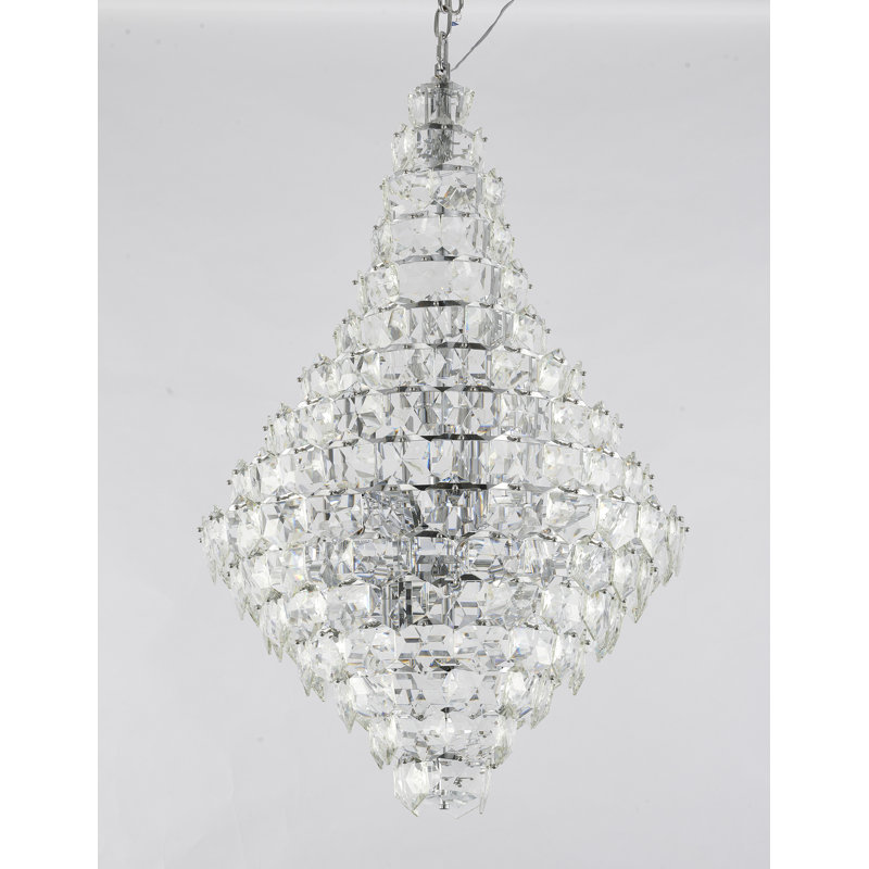 Lustre 27 lumières avec cristaux transparents suspendus, Chrome