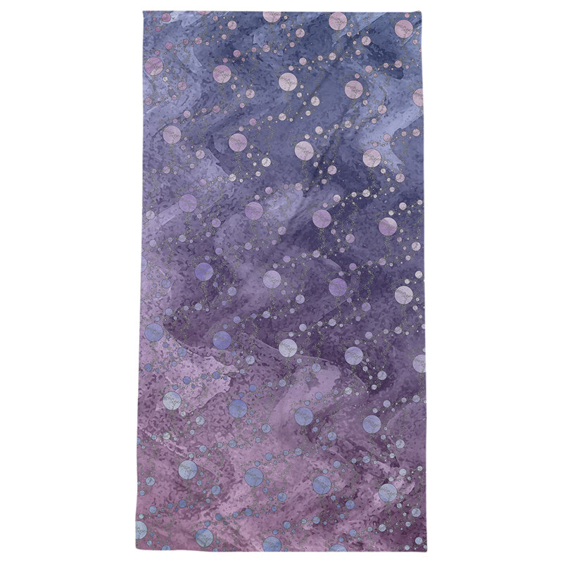 Serviette de bain planètes et étoiles, Bleu / dégradé rose