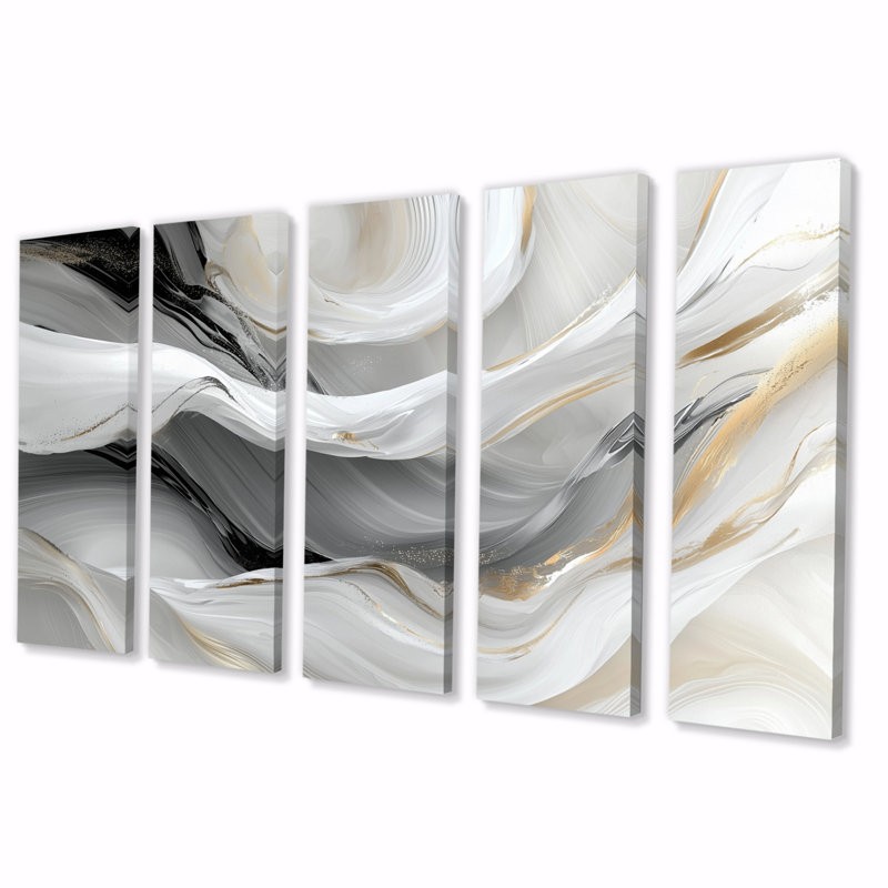 «White Ripples Of Stone V - Abstract Modern Waves», ensemble d'art sur toile, H 32 po x l 80 po