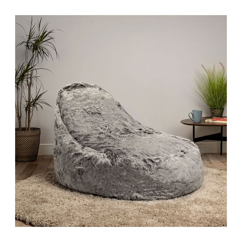 Faux Fur Giant Bean Bag Chair, Arctic Wolf Grey