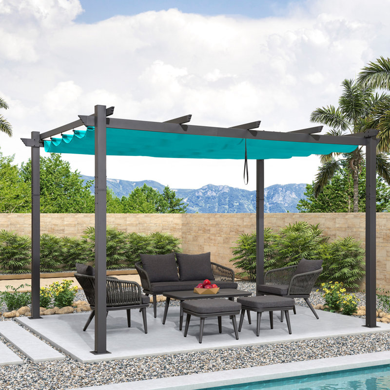 Purple Leaf 13 Ft. W x 10 Ft. D Metal Pergola with Canopy, Blue