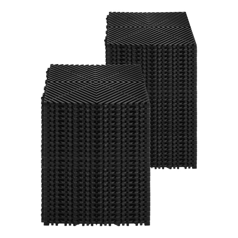 Interlocking Drainage Mat, Modular Interlocking Cushion Durable PP, 12" L x 12" W, Black