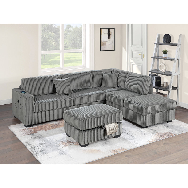 Ensemble de 3 coussins de canapé rembourrés larges Welt Corduroy, Fumée