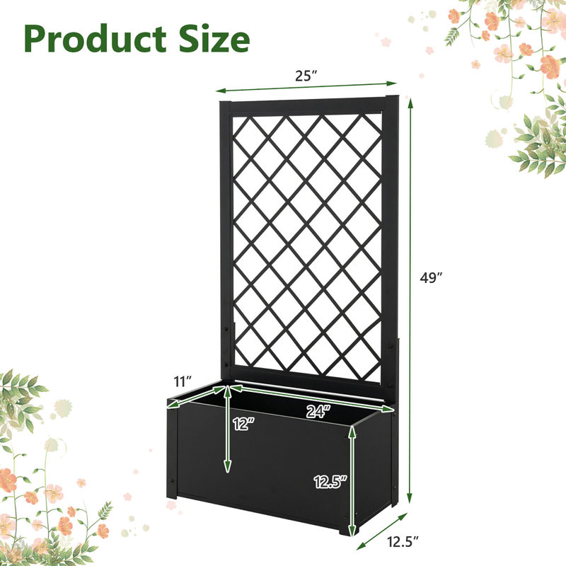 Shandia Metal Planter Box with Trellis, 49" H x 25" W x 12.5" D, 1
