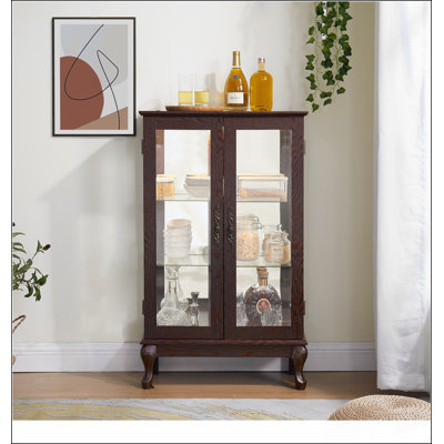 Vitrine moderne en verre avec lumières DEL, conception antique à assemblage rapide, tablettes en verre trempé pour le salon et la chambre à coucher, 1 tablette à 3 portes, noir