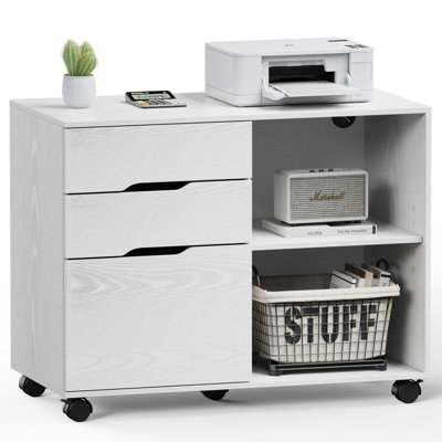Classeur, bureau à domicile à tiroirs, classeur latéral mobile, support pour imprimante avec tablettes de rangement ouvertes