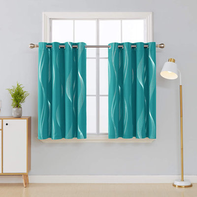 Spurgh Sliver Wave Foil Print Blackout Thermal Grommet Curtain Panels (Set of 2)