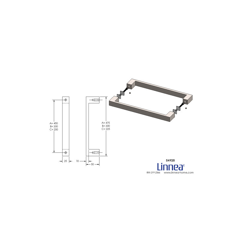 Poignée de porte, Noir satiné, H 0,98 po x l 8,86 po x P 1,97 po