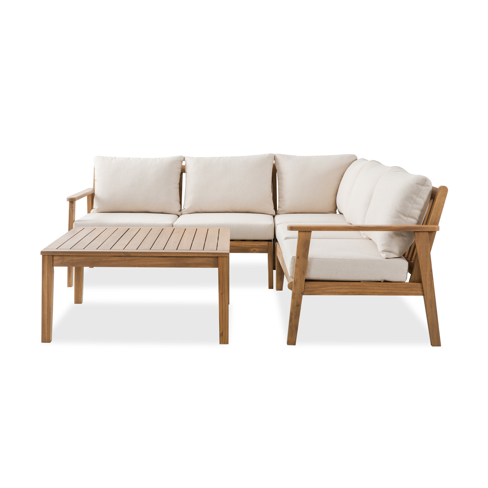 Weslyn L-shape 5 - Person Acacia Wood Modular Patio Conversation Sets With Cushions