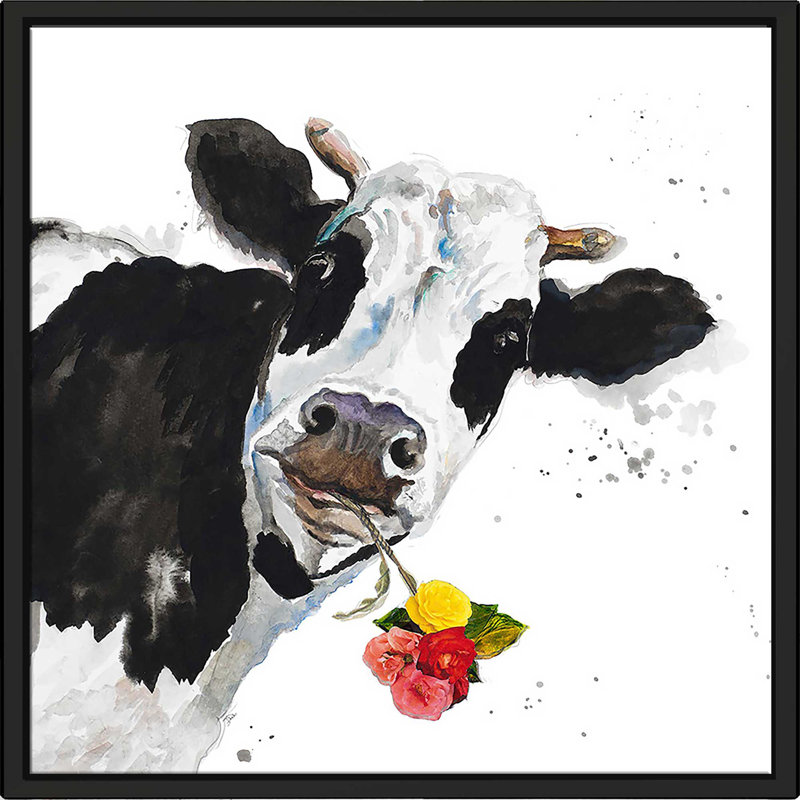 «Crazy Cow (Square)» par Patricia Pinto, reproduction, H 39,5 po x l 39,5 po x P 2 po, Cadre flottant noir