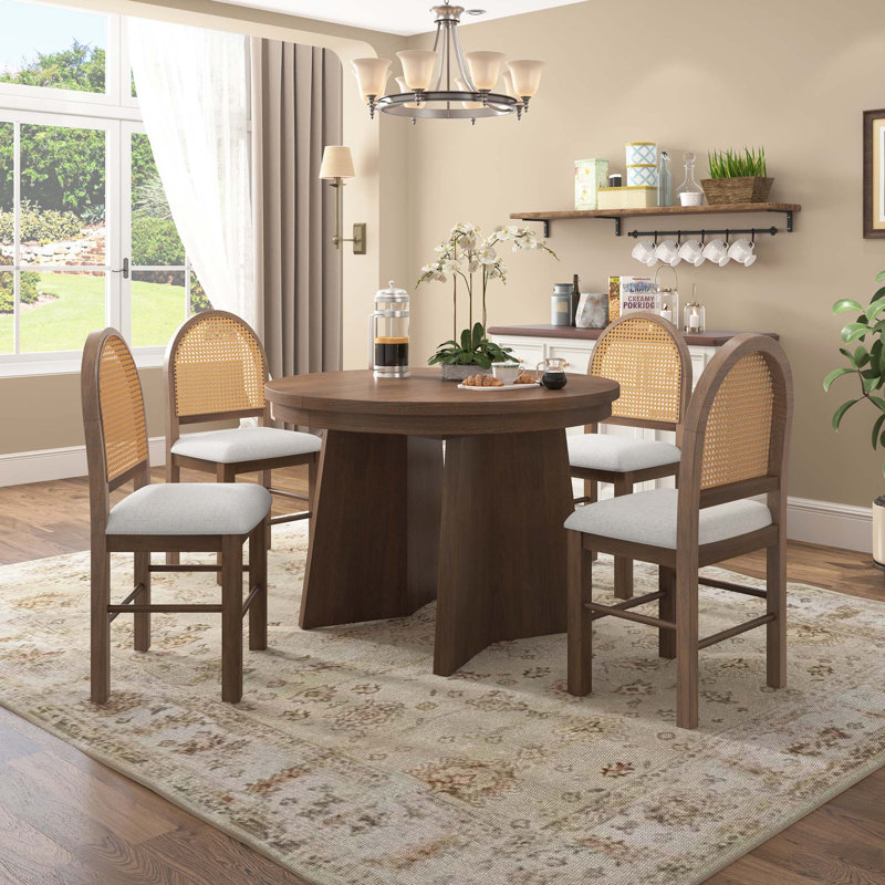 Ensemble de table de salle à manger extensible rétro avec chaises rembourrées