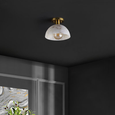 Atlow, 9.75 Inch, Alabaster/Metal Semi-Flush Mount