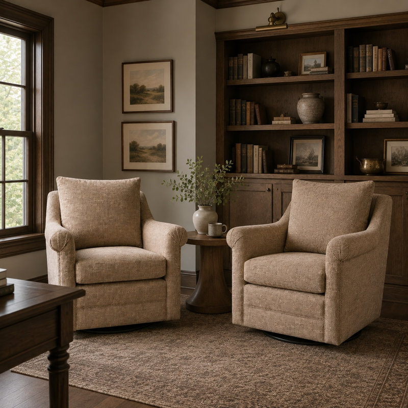 Fauteuil pivotant Felicity - Carreaux brun café, Coffee Brown Plaid