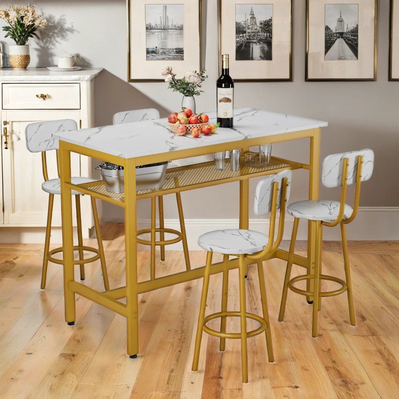 Ensemble de table de bar 5 pièces Lysle avec tablette en métal, ensemble de salle à manger, table à hauteur de comptoir et 4 tabourets de bar Lysle