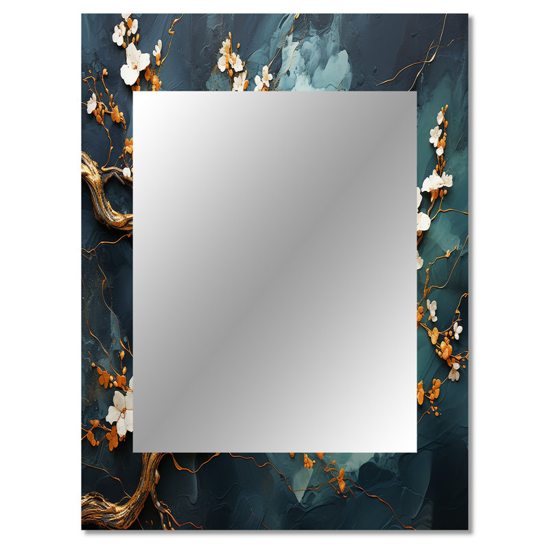 Gold and Green Abstract marble Aura V - Abstract Decorative Mirror On Metal, 40" x 30"